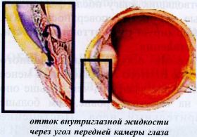 отток внутриглазной жидкости через угол передней камеры глаза